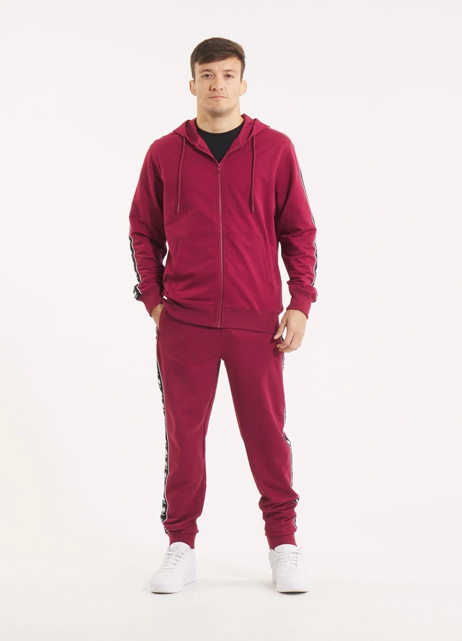 Bluza męska z kapturem Pitbull Pit Bull Tape Nugget ZIP bordowa
