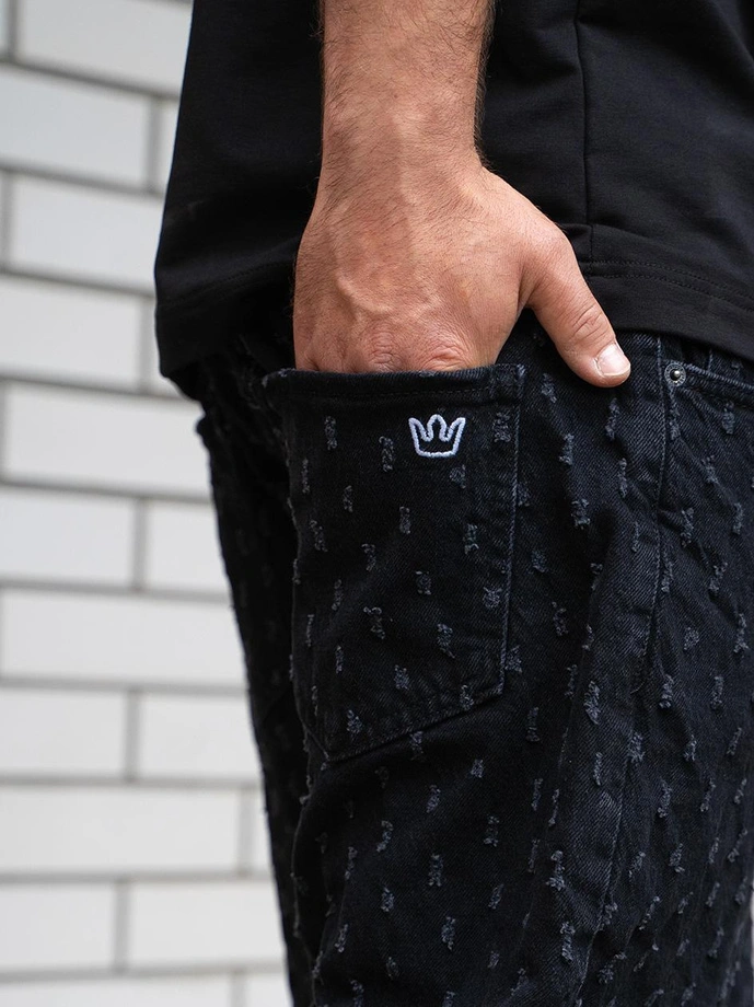 Spodenki szorty męskie jeans Jigga Wear Small Outline Crown Dots czarne