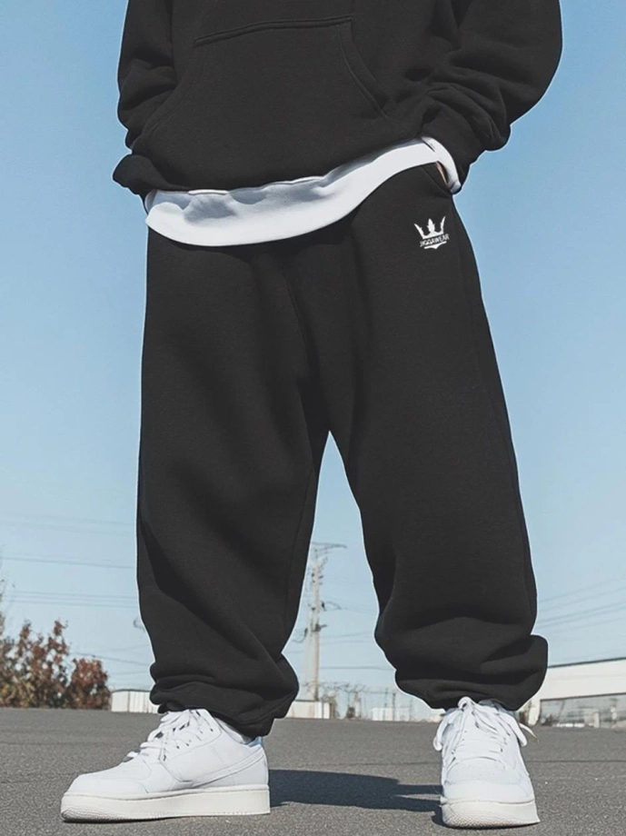 Spodnie dresowe męskie Baggy Jigga Wear Haft Logo Drawcord czarne