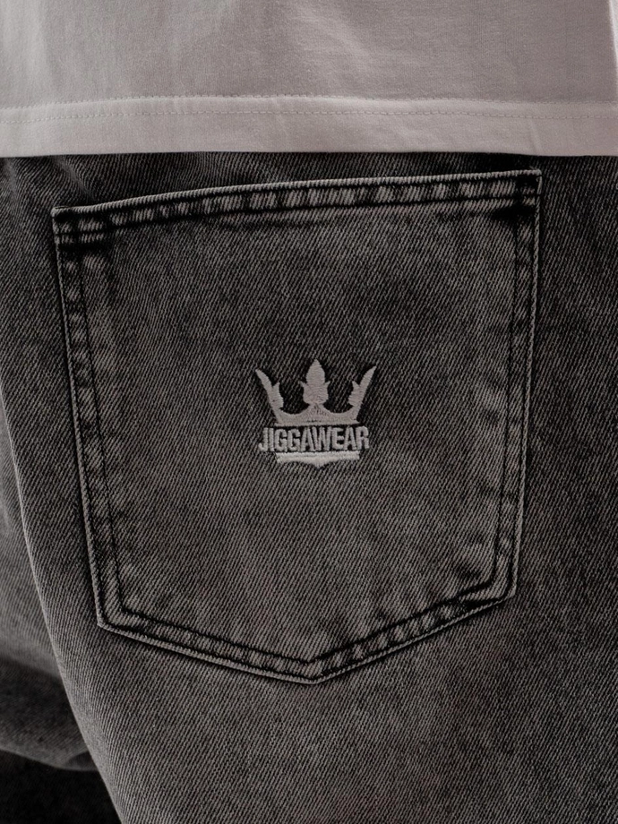 Spodenki szorty męskie jeans Jigga Wear Crown sprane czarne/białe