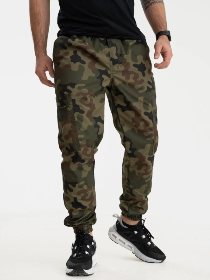 Spodnie męskie Materiałowe Jogger Bojówki Jigga Wear Crown Ripstop Cargo woodland camo zielone