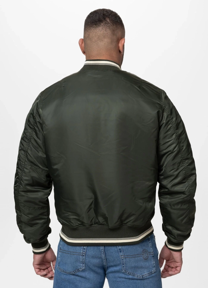 Kurtka męska przejściowa bejsbolówka Pit Bull Detroit ciemno zielona