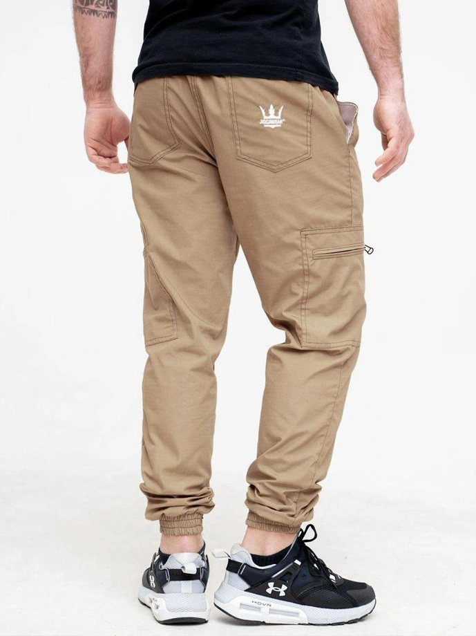 Spodnie męskie Materiałowe Jogger Bojówki Jigga Wear Crown Ripstop Cargo jasne beżowe