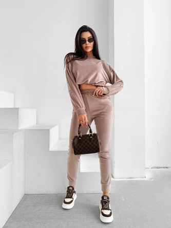 Komplet damski welurowy Olavoga Velvet Ash jasno brązowy