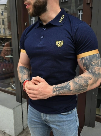 Koszulka męska polo FURIA Złoty Haft granatowa