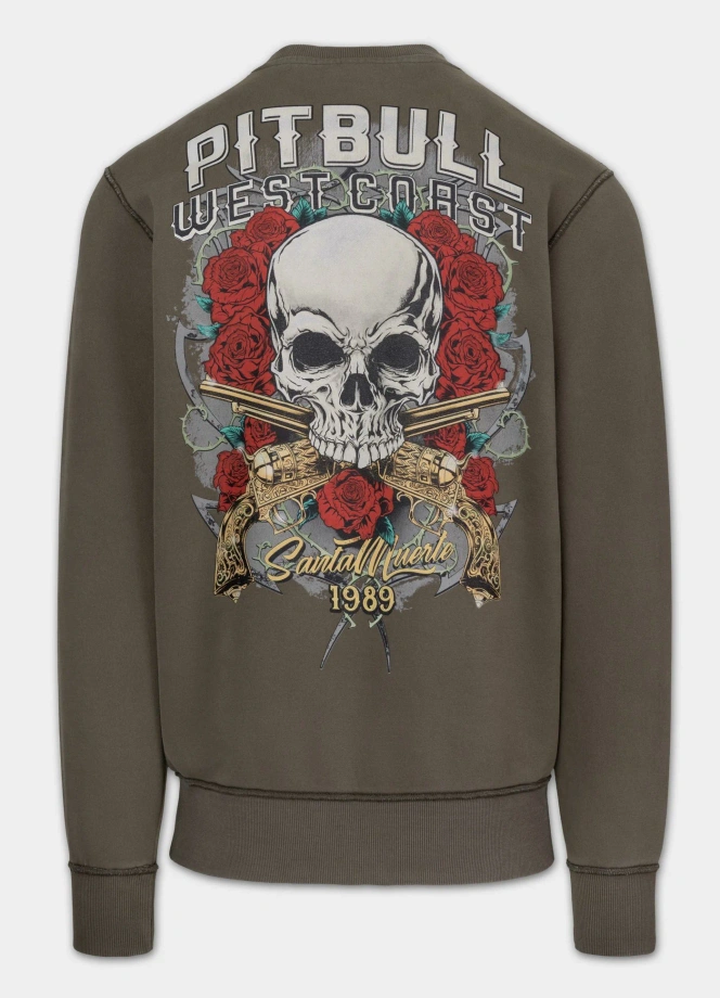 Bluza męska bez kaptura Pitbull Santa Muerte ciemna oliwka