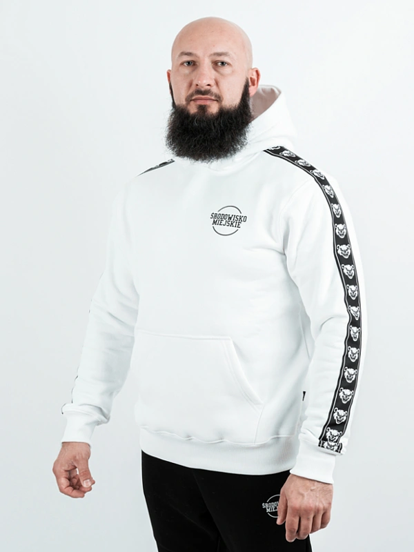 Bluza męska z kapturem Środowisko Miejskie Classic Lampas biała