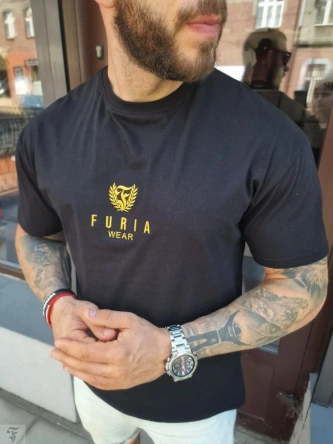 Koszulka męska t-shirt FURIA Haft Muscle Fit czarna