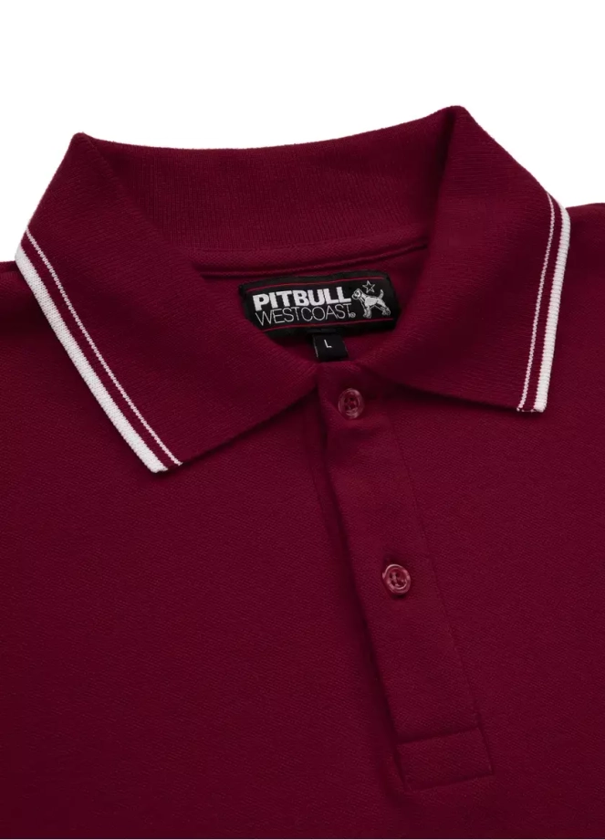 Koszulka męska Polo Pit Bull Logo Stripes Regular Pitbull Pique bordowa