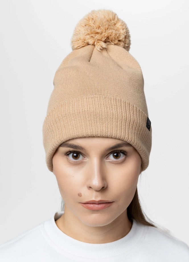 Czapka zimowa z pomponem Pit Bull Small Logo II 25 beżowa