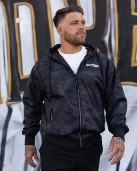 Kurtka męska wiosenna przejściowa Pit Bull Athletic Logo wiatrówka czarna camo