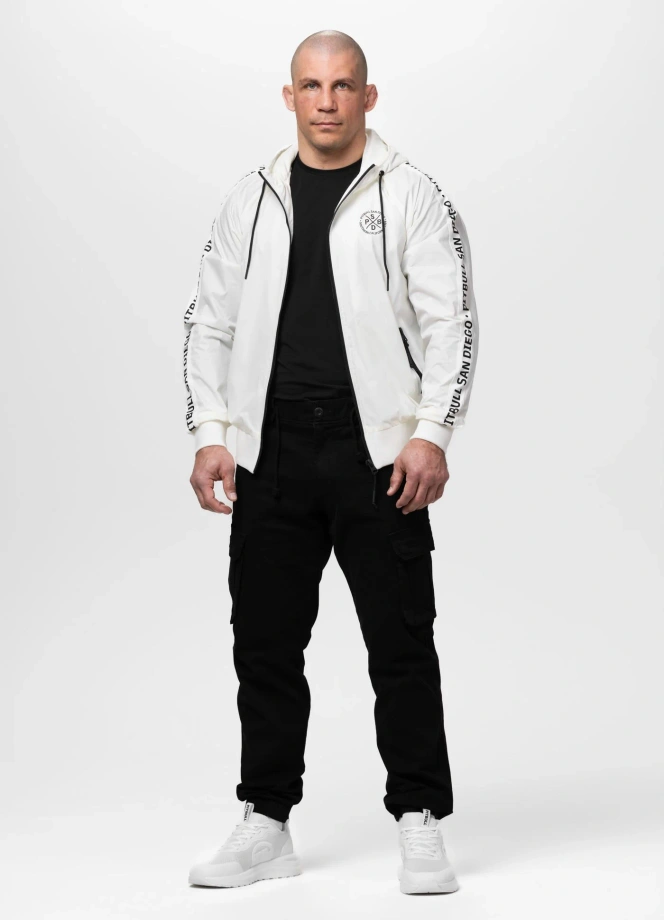 Kurtka męska wiosenna przejściowa Pit Bull Athletic Tape wiatrówka off white biała