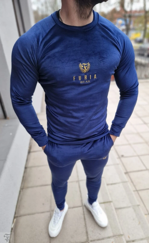 Komplet dresowy męski welurowy FURIA ELITE granatowy