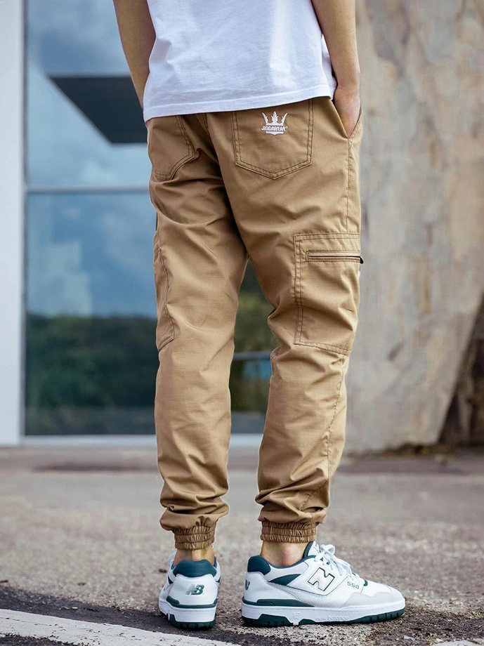 Spodnie męskie Materiałowe Jogger Bojówki Jigga Wear Crown Ripstop Cargo jasne beżowe
