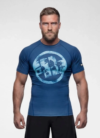 Koszulka męska rashguard Pitbull Logo Palms niebieska