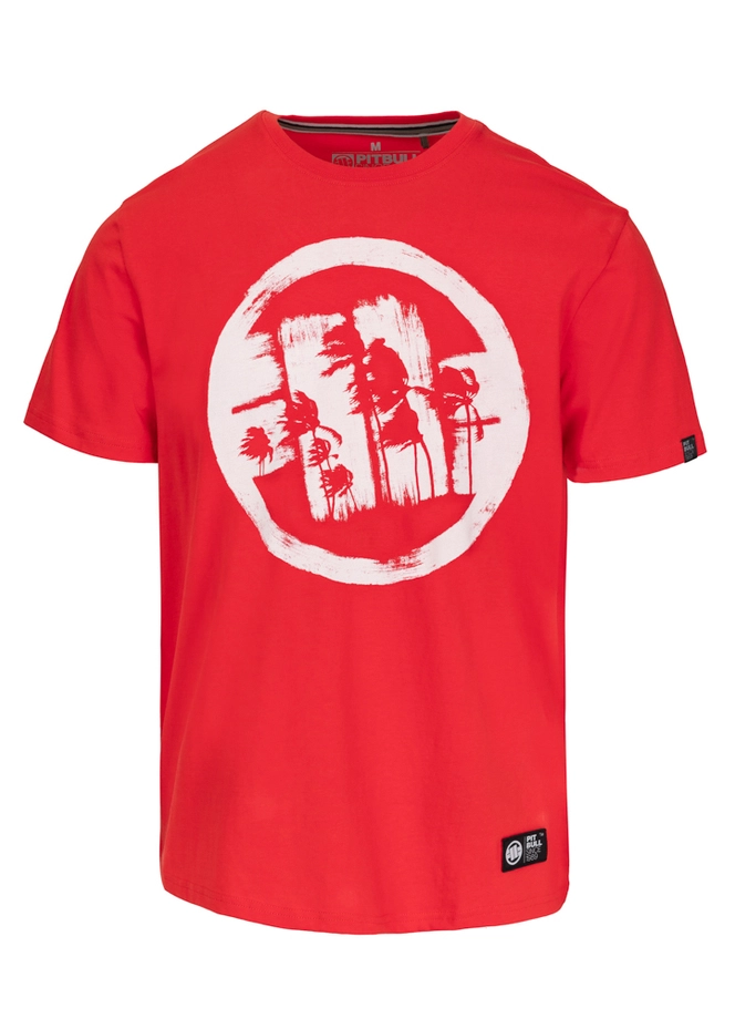 Koszulka męska T-Shirt Pitbull Logo Palms fluo czerwona