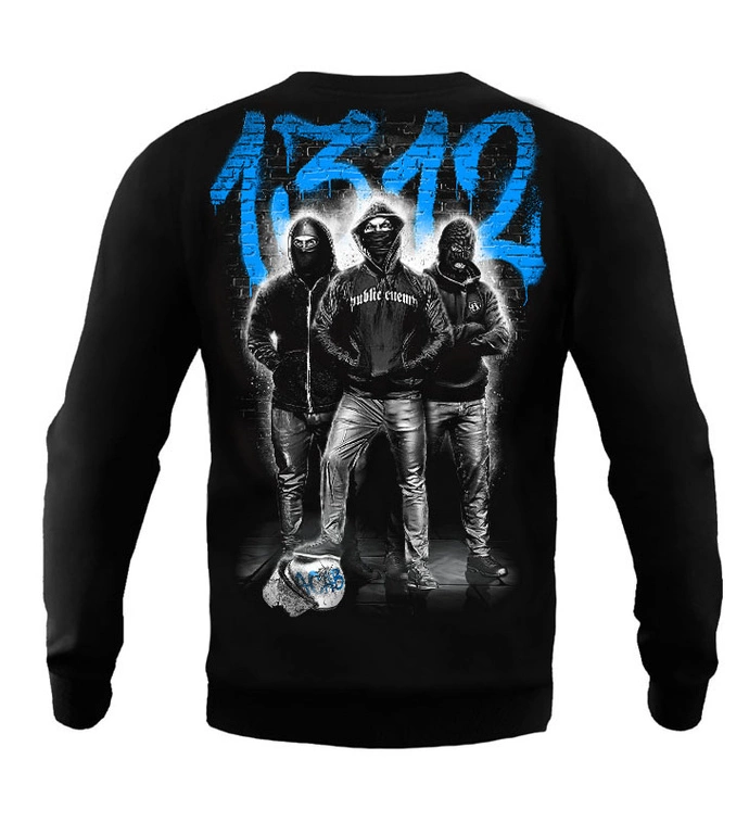 Bluza męska bez kaptura Public Enemy 1.3.1.2 black/blue crewneck czarna