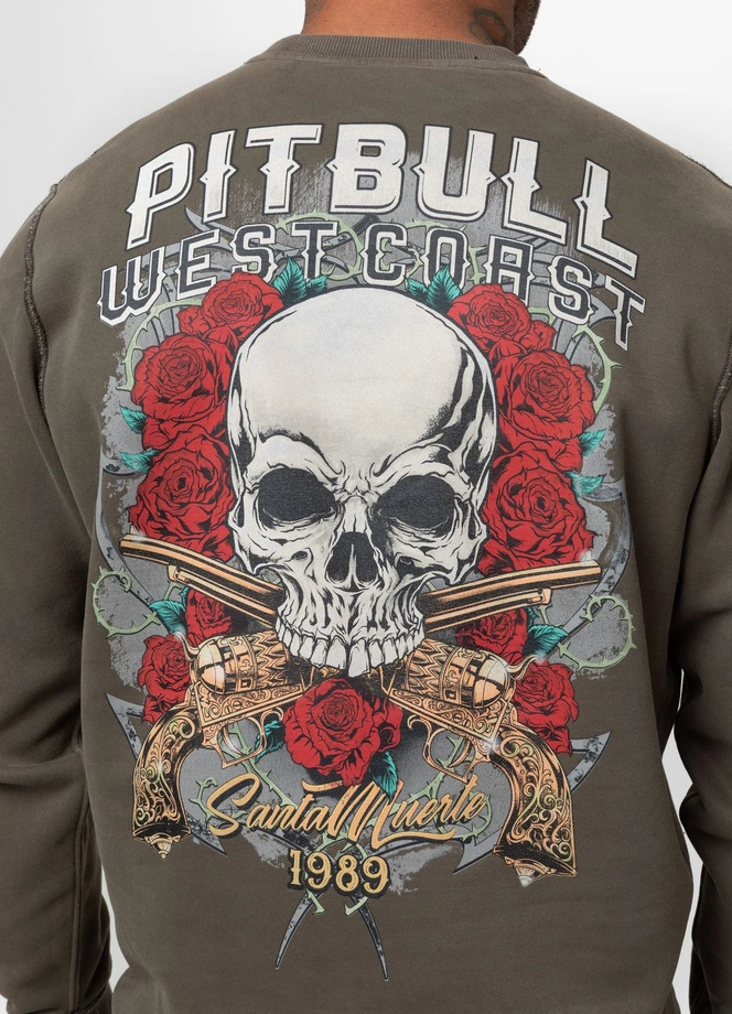 Bluza męska bez kaptura Pitbull Santa Muerte ciemna oliwka