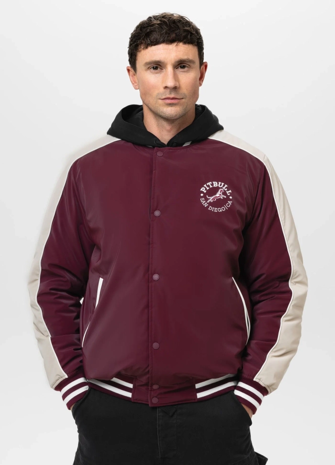 Kurtka męska przejściowa bejsbolówka Pit Bull Manolito bordowo/biała