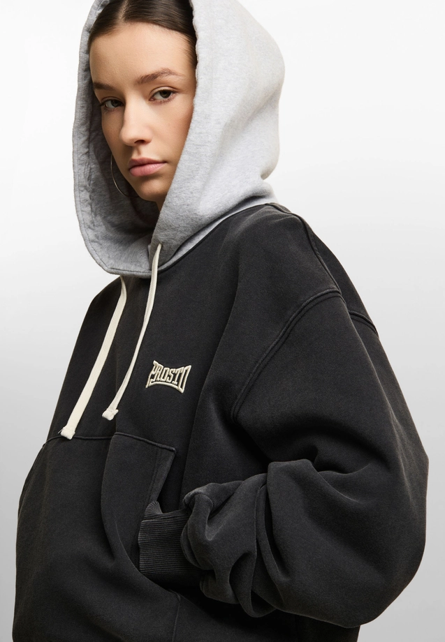 Bluza damska z kapturem oversize Prosto Baloon sprana czarna