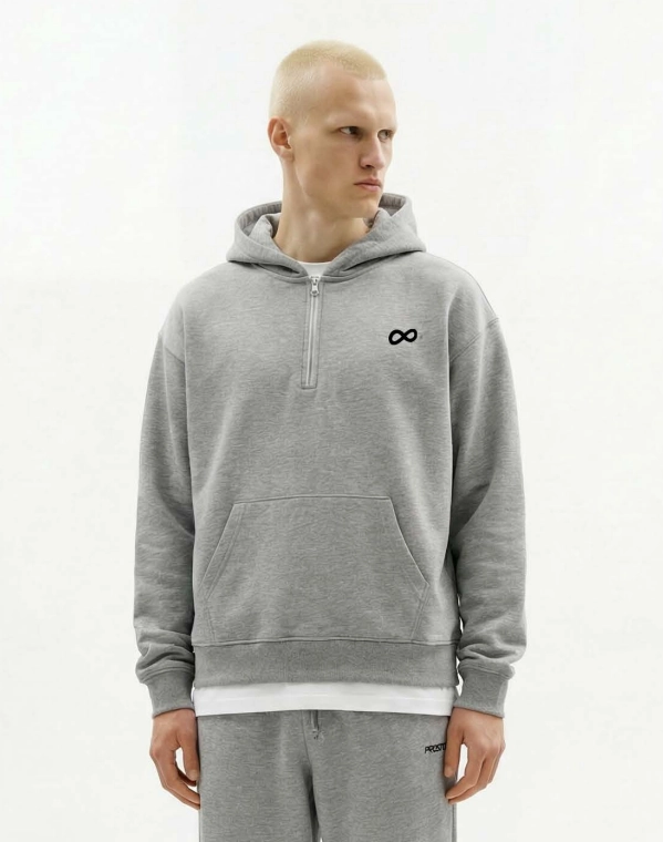 Bluza męska z kapturem half-zip Prosto Big Log Infinity szara