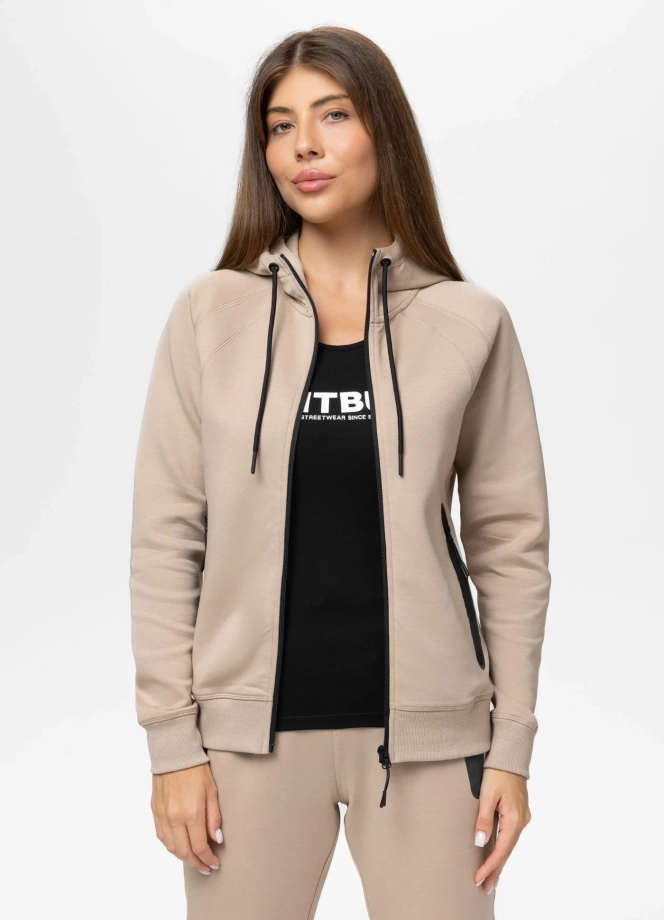 Bluza damska rozpinana z kapturem Pitbull Explory beżowa