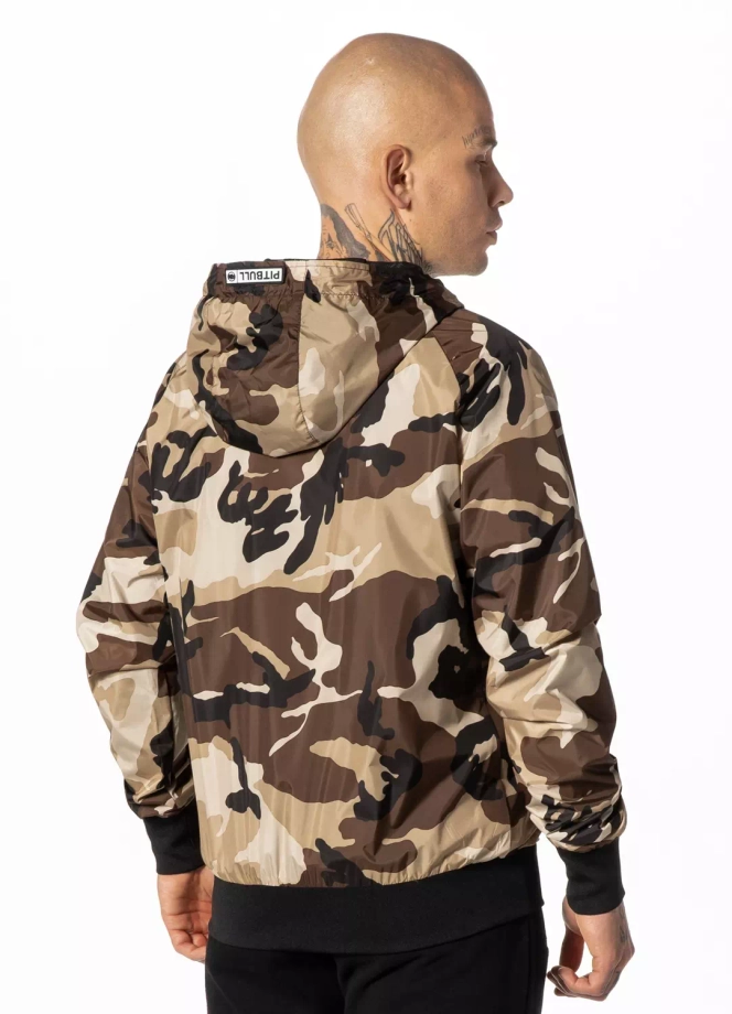 Kurtka męska wiosenna przejściowa Pit Bull Athletic Logo Nylon Jacket wiatrówka piaskowe camo