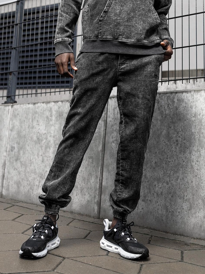 Spodnie męskie Jeans Jogger Jigga Wear Mini Haft Logo Washed sprane czarne