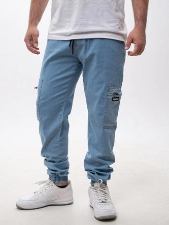 Spodnie męskie Jeans Jogger Bojówki Jigga Wear Stripe Zip Cargo jasno niebieskie