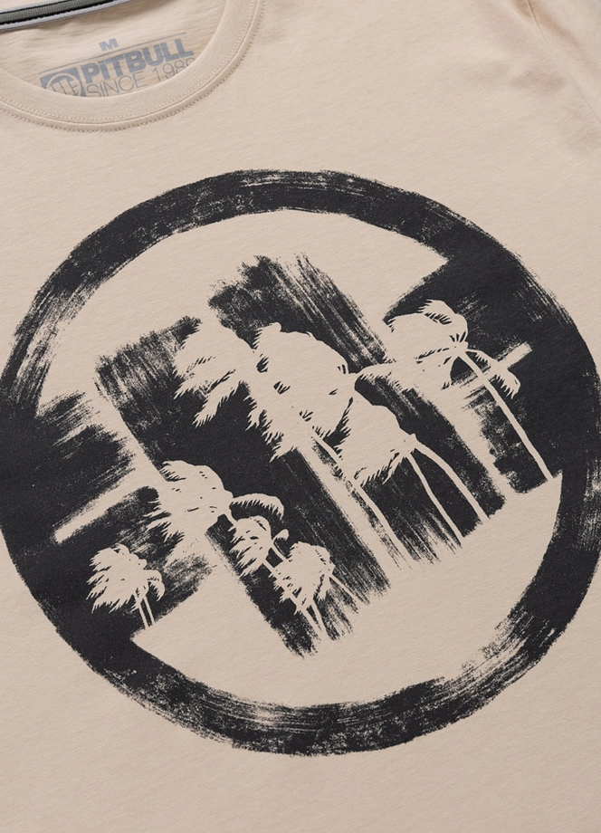 Koszulka męska T-Shirt Pitbull Logo Palms jasno kremowa
