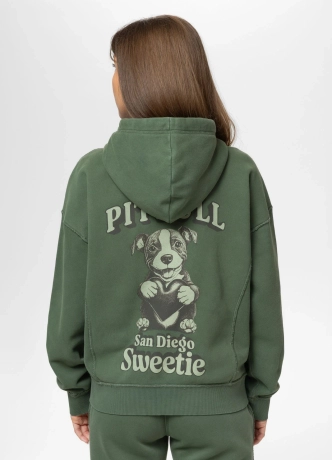 Bluza damska rozpinana z kapturem Pitbull Washed Sweetie zielona