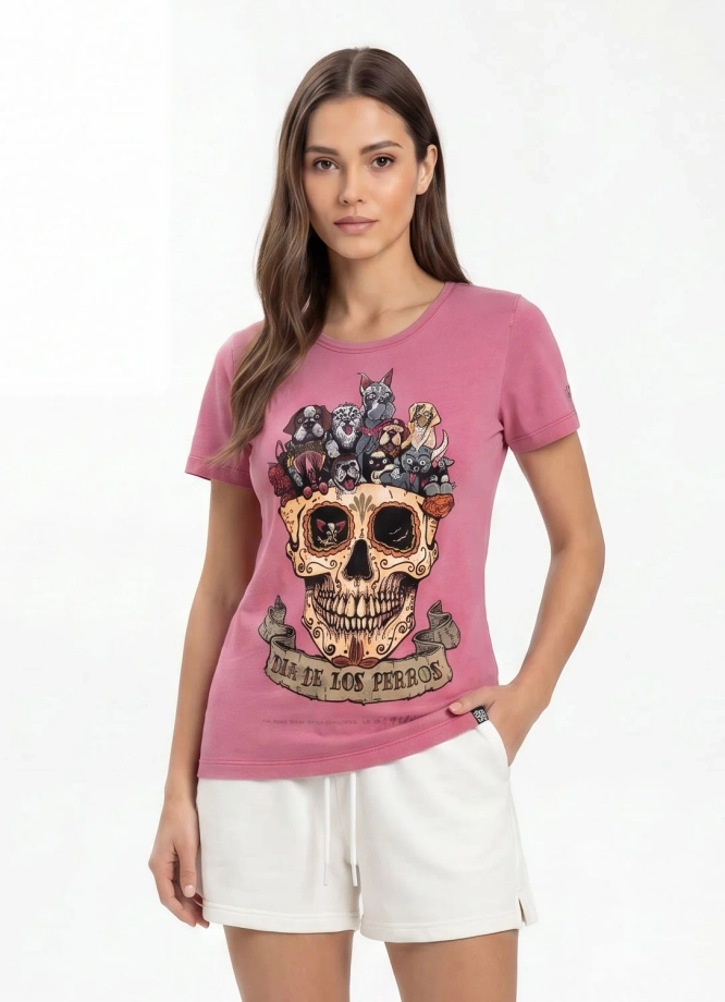 Koszulka t-shirt damska Pit Bull Dia De Los Perros różowa