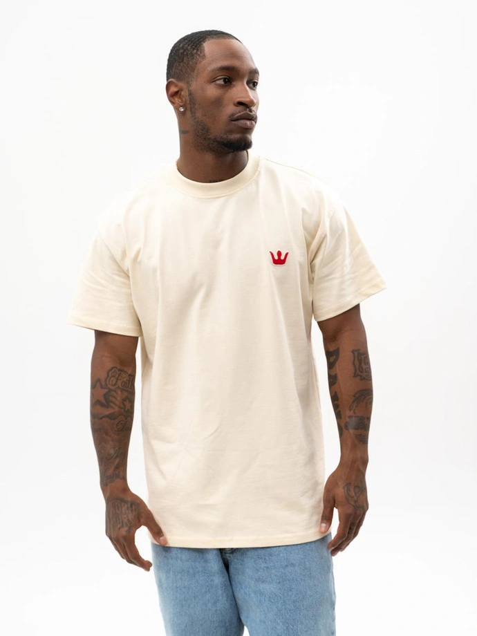 Koszulka t-shirt męski Jigga Wear Haft Simple Crown beżowa