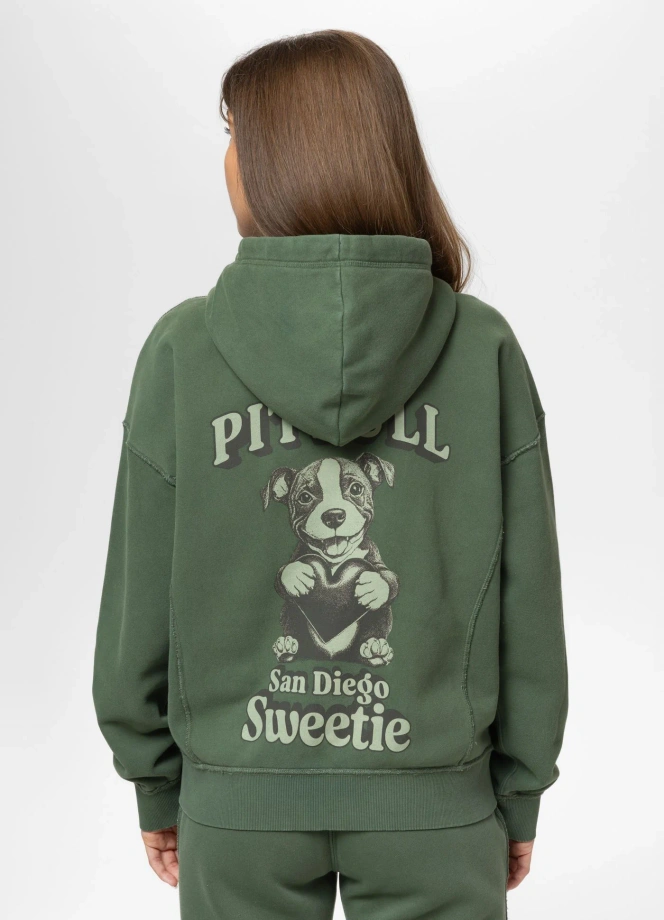 Bluza damska rozpinana z kapturem Pitbull Washed Sweetie zielona