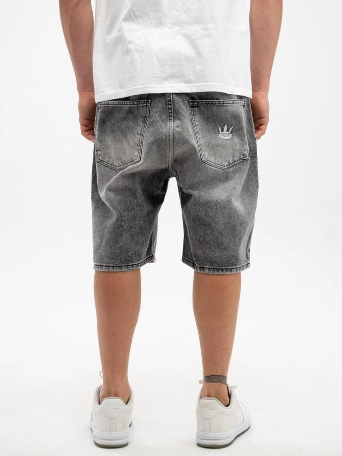 Spodenki szorty męskie jeans Jigga Wear Crown sprane czarne/białe
