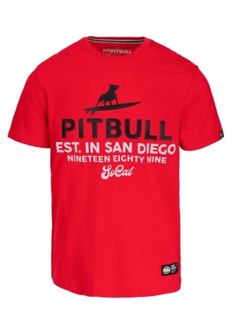 Koszulka męska T-Shirt Pit Bull Pitbull Surfing Dog czerwona