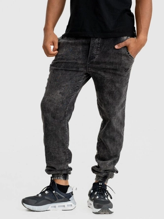 Spodnie męskie Jeans Jogger Jigga Wear Mini Haft Logo Washed sprane czarne