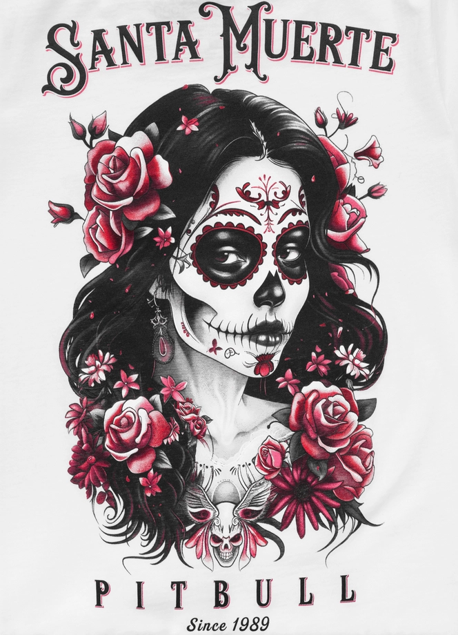 Koszulka damska T-shirt Pit Bull Santa Muerte Rose biała