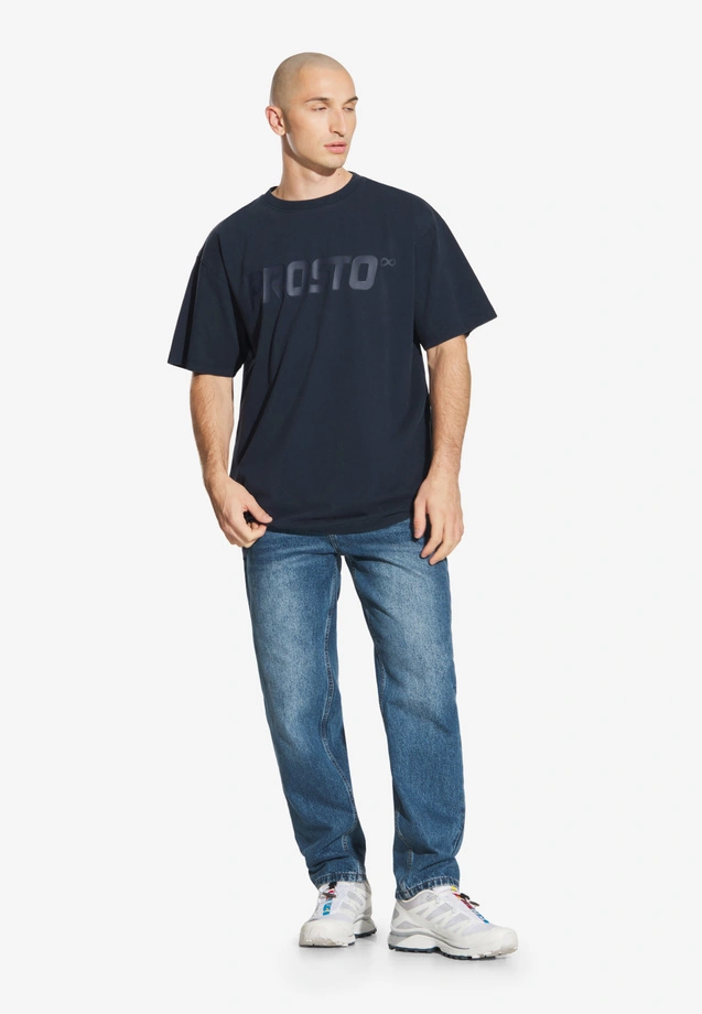 Koszulka męska t-shirt oversize Prosto Big Log Washed granatowa