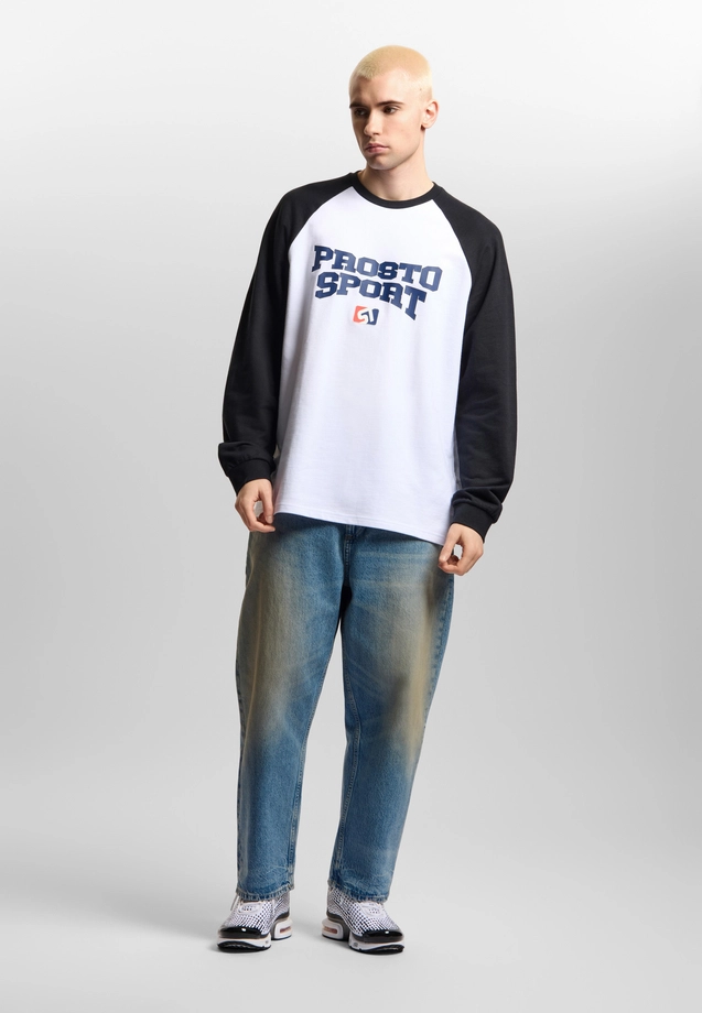 Koszulka longsleeve męski oversize Prosto Harvard biała/granatowa