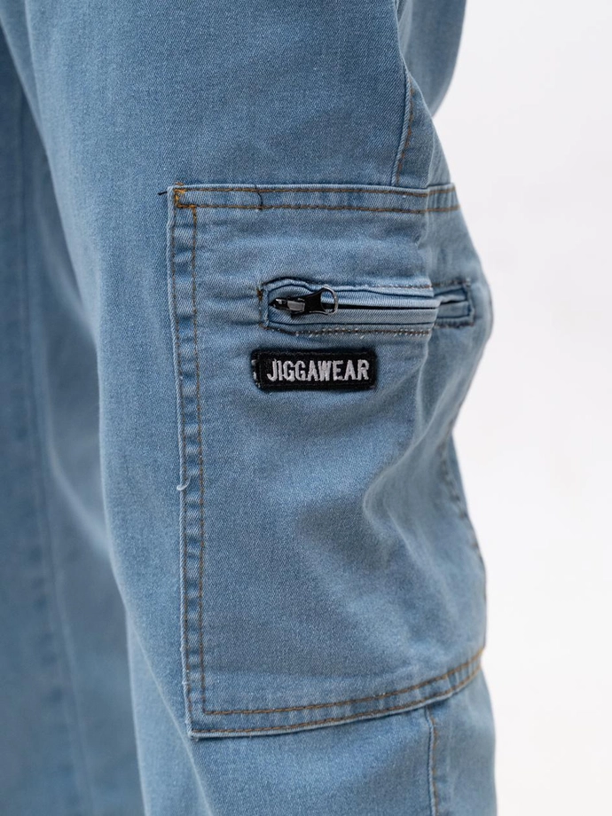 Spodnie męskie Jeans Jogger Bojówki Jigga Wear Stripe Zip Cargo jasno niebieskie