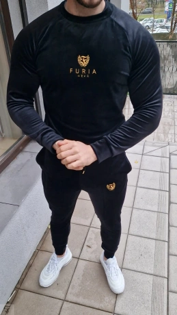 Komplet dresowy welurowy męski Furia Złote Logo Elite czarny