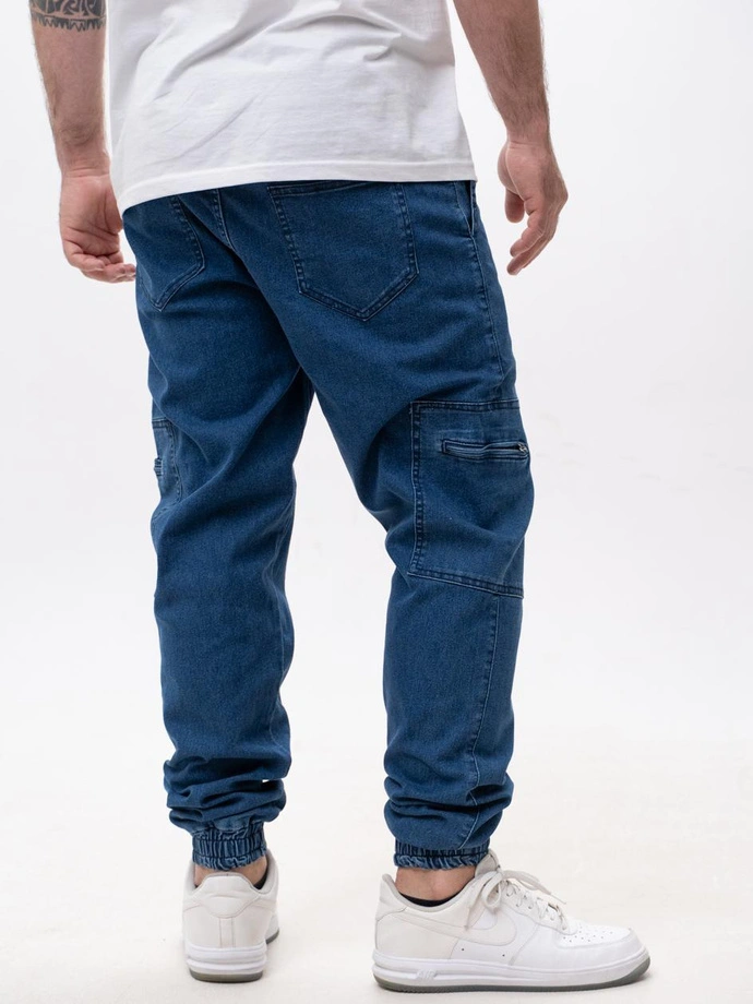Spodnie męskie Jeans Jogger Bojówki Jigga Wear Stripe Zip Cargo niebieskie