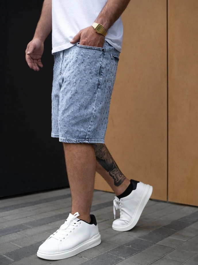 Spodenki szorty męskie jeans Jigga Wear Small Outline Crown Dots jasne niebieskie