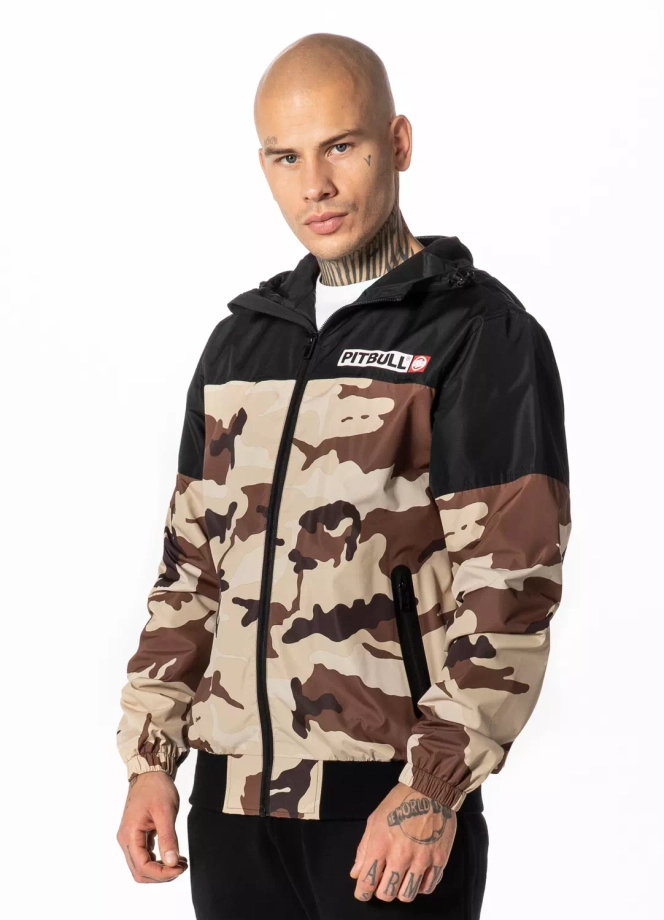 Kurtka męska wiosenna przejściowa Pit Bull Horizon Windbreaker wiatrówka piaskowa camo
