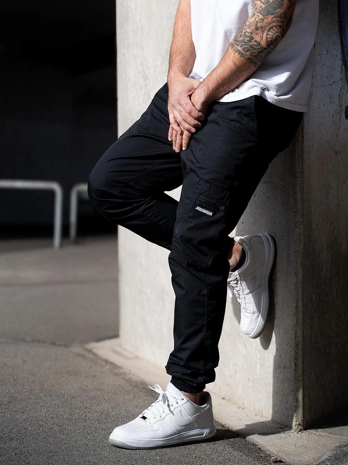 Spodnie męskie Materiałowe Jogger Bojówki Jigga Wear Crown Ripstop Cargo czarne