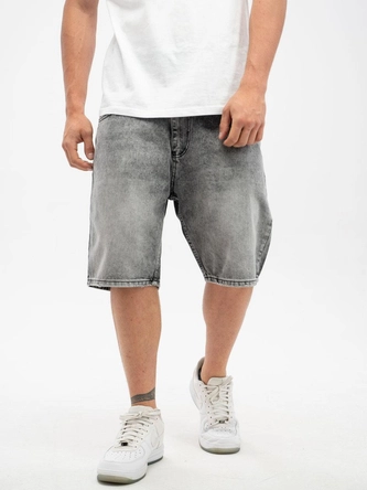 Spodenki szorty męskie jeans Jigga Wear Crown sprane czarne/białe