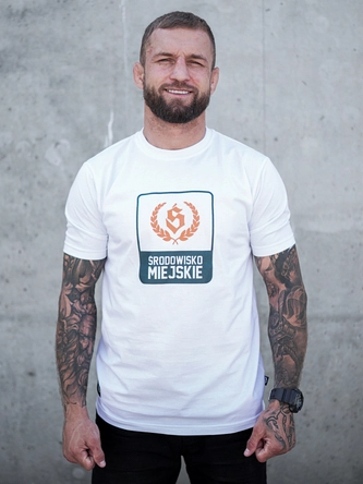 Koszulka męska t-shirt Środowisko Miejskie Laur Orange biała