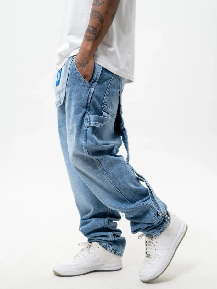Spodnie męskie Jeans Ogrodniczki Jigga Wear Logo Dungarees niebieskie
