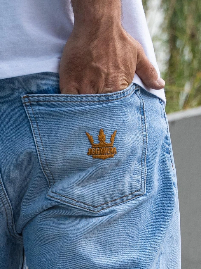 Spodenki szorty męskie jeans Jigga Wear Crown Gold sprane niebieskie